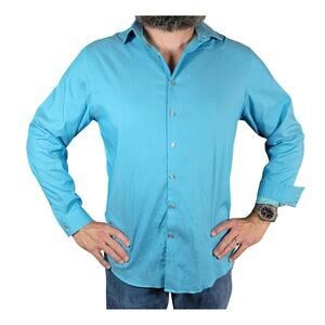 Kenneth Cole Reaction Mens Blue Dress Shirt Large Slim